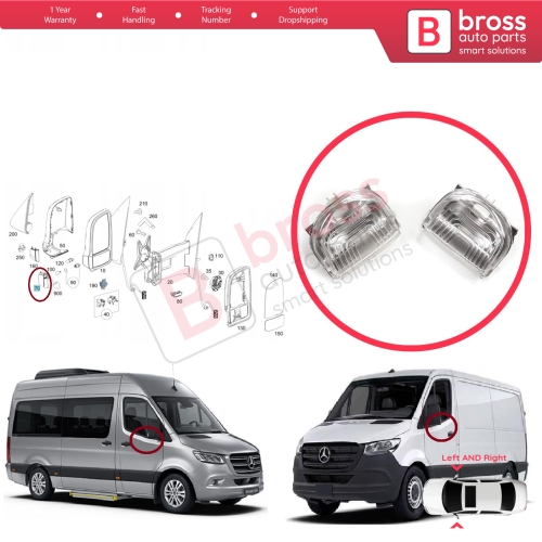 Side Door Wing Mirror White Clear Indicator Lamp Lens Left Right for Mercedes Sprinter MK3 907 910 2018-On 9109064700 9109064600