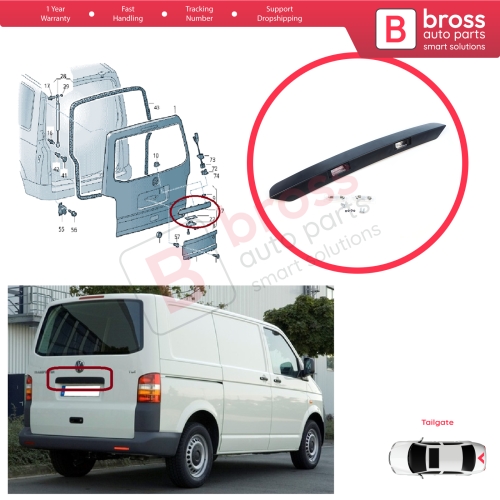 Rear Tailgate Number Plate Light Housing Strip For VW Transporter T5 2003-2015 7E0827329F