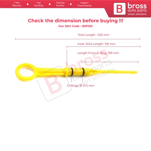 Oil Level Measurer Rod Dipstick 136 mm for Renault Nissan Dacia 1.4 1.6 16V Petrol Engines 8200141457