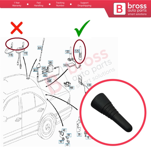 Roof Telephone Antenna Mast Cover Cap for Mercedes W202 S202 W208 C208 W210 S210 W140 C140 W463 2028270031