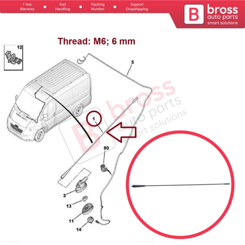 Roof Aerial Mast AM FM Radio Antenna Rod M6 6 mm For Citroen Relay Fiat Seicento Punto Doblo Ducato Bravo Peugeot Boxer 6561.N6
