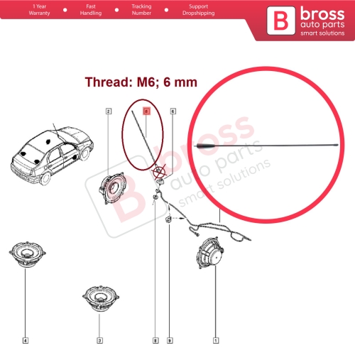 Roof Aerial Mast AM FM Radio Antenna Rod M6 6 mm For Renault Dacia Logan Duster Sandero 19 Clio Master Megane Scenic Symbol Thalia Trafic Lada Largus 7700773864 