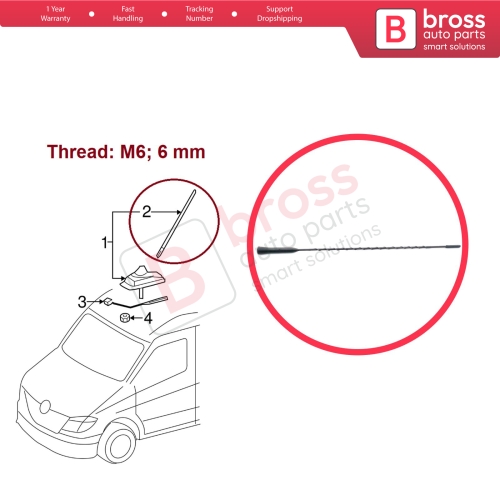 Roof Aerial Mast AM FM Radio Antenna Rod M6 6 mm For Mercedes Sprinter 906 VW Crafter MK1 30-35 2E 2F 9068200475