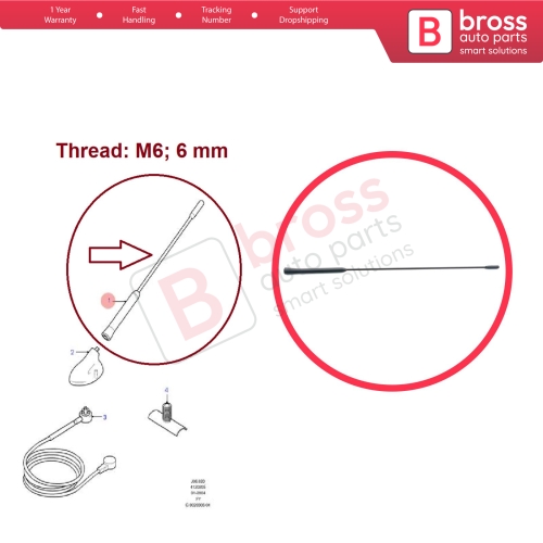 Roof Aerial Mast AM FM Radio Antenna Rod M6 6 mm For Ford Mondeo Focus C-Max Fiesta Transit Connect Kuga Ka Scorpio Escort Puma 97GP18A886AB