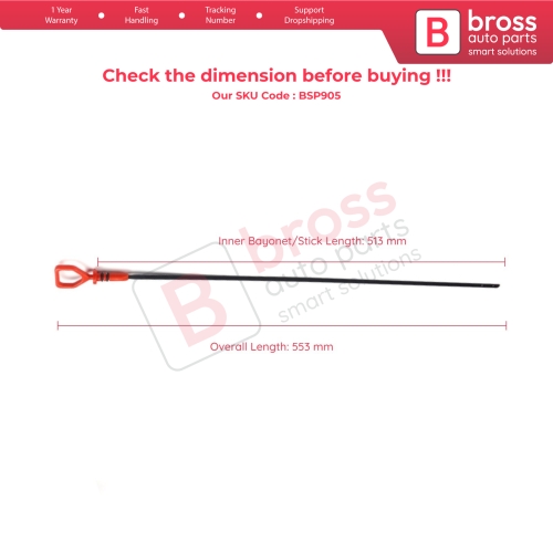 Oil Level Measurer Rod Dipstick 513 mm for Honda Civic MK7 2001-2005 1.7L L4 VTEC Engine 15650-PLM-004