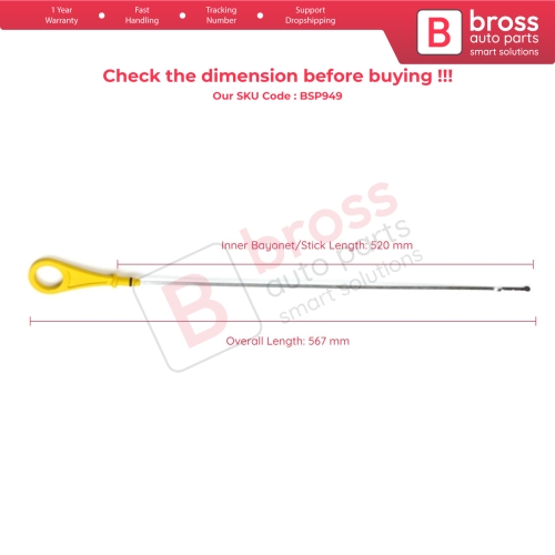 Oil Level Measurer Rod Dipstick 445 mm for Ford B C Max Fiesta Focus Fusion Ikon Mondeo Volvo Mazda 2 YS6G6750BC 