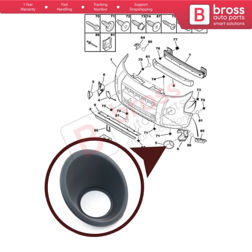 Fog Light Surround Frame Housing 7452TK Left Black for Fiat Fiorino Qubo Nemo Bipper