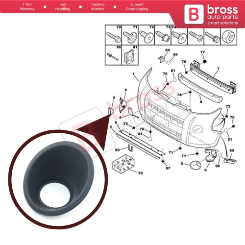 Fog Light Surround Frame Housing 7452TJ Right Black for Fiat Fiorino Qubo Nemo Bipper