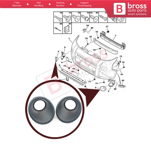 Fog Light Surround Frame Housing 7452TJ 7452TK Black for Fiat Fiorino Qubo Nemo Bipper