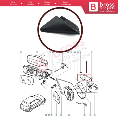 Right Door Wing Side Mirror Finisher Trim Panel 8200073431 for Renault Megane MK2