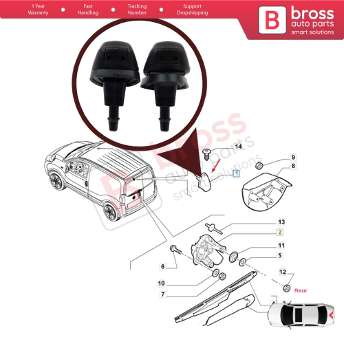 Rear Window Washer Jet Nozzle for Fiat Doblo Fiorino Punto Nemo Bipper Combo Ram 60666173