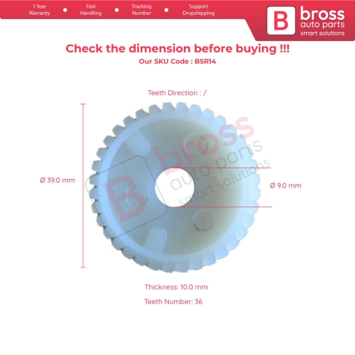 Sunroof Motor Repair Gear for Alfa Romeo 36 Teeth Diameter 38.84 mm Hole Diameter 9.05 mm