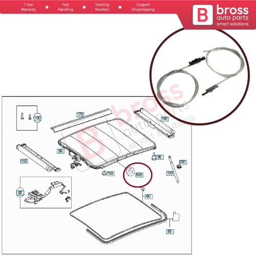 Sunroof Roof Wind Deflector Sliding Block Cable Set A1697800244 for Mercedes A B W169 W245