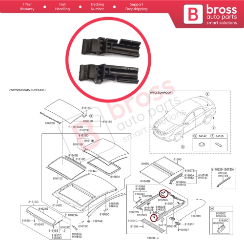 Shoe-Roller Blind Rear Front Sunroof Sunshade Skylight Cushion Block Bracket for Hyundai Sonata Kia Optima 81658 81655-3S000