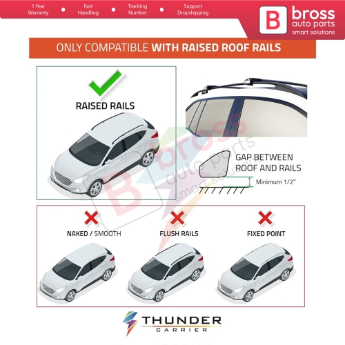 BSRTRX1Black Aluminium Roof Rack Cross Bars Rail Carrier WingBar Edge Anti-Theft Lockable Black Color Fits Raised Side Rails