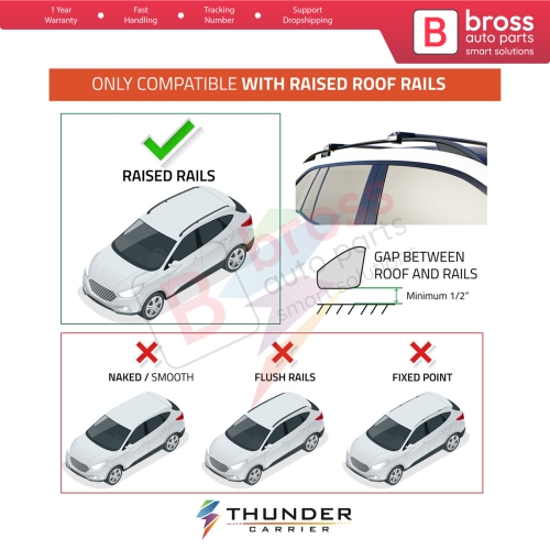 BSRTRX1Gray Aluminium Roof Rack Cross Bars Rail Carrier WingBar Edge Anti-Theft Lockable Gray Color Fits Raised Side Rails