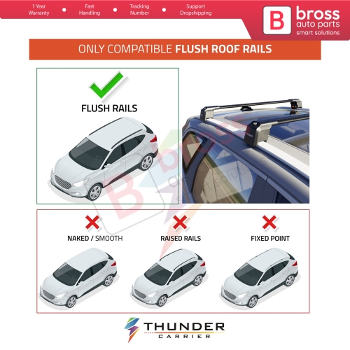 BSRTRX2Gray Aluminium Roof Rack Cross Bars Rail Carrier WingBar Edge Anti-Theft Lockable Silver Gray Color Fits Flush Rail/Integrated Rail Vehicles