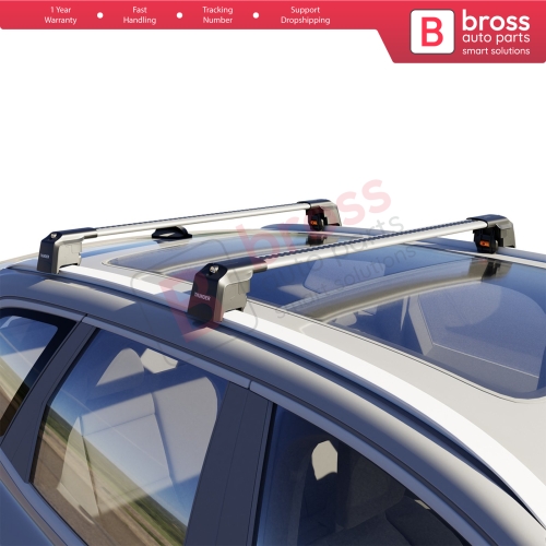 BSRTRX2Gray Aluminium Roof Rack Cross Bars Rail Carrier WingBar Edge Anti-Theft Lockable Silver Gray Color Fits Flush Rail/Integrated Rail Vehicles