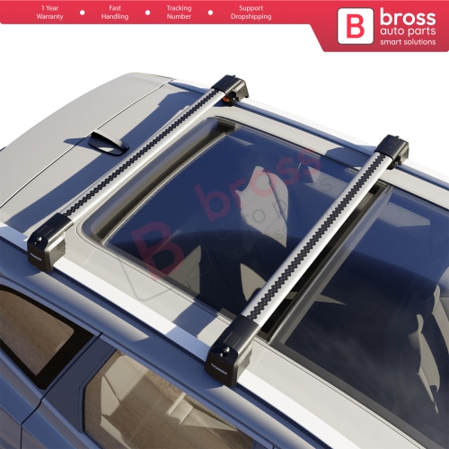 BSRTRX2Gray Aluminium Roof Rack Cross Bars Rail Carrier WingBar Edge Anti-Theft Lockable Silver Gray Color Fits Flush Rail/Integrated Rail Vehicles