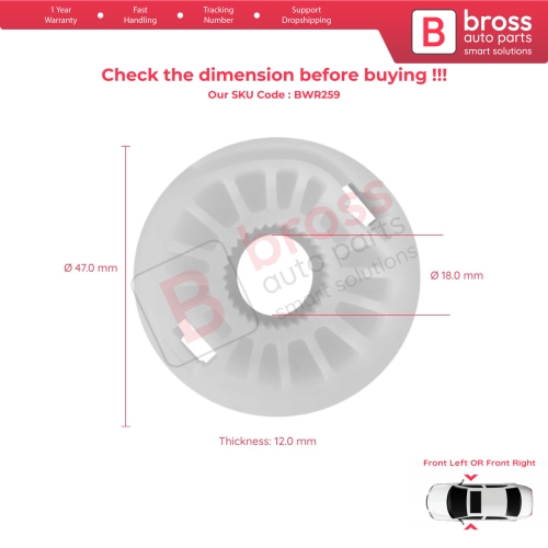 Power Window Regulator Wheel Pulley Gear Front Left or Right Door for VW Touran Audi A4