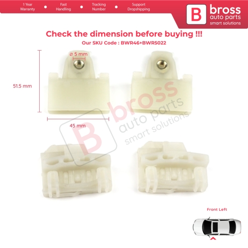 4 Pieces Window Regulator Guide Slider Sash Clips Front Left for Pontiac Grand Am Sunfire 1995-2005 Oldsmobile Alero Cutlass MK6 Chevrolet Cavalier Malibu GM1350126