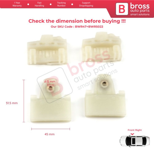 4 Pieces Window Regulator Guide Slider Sash Clips Front Right for Pontiac Grand Am Sunfire 1995-2005 Oldsmobile Alero Cutlass MK6 Chevrolet Cavalier Malibu GM1351126
