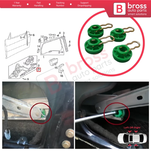 Scissors Style Window Regulator Sliding Pivot Guide Roller Clips Set for Saab 9-3 9-5 MK1 900 MK2 Volvo 740 850 940 960 S70 S90 V70 V90 XC70 MK1 4493433
