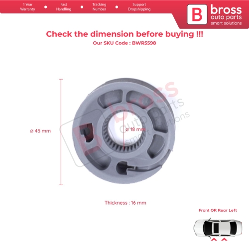 Window Regulator Repair Cable Roll Gear Reel Wheel Pulley Left for Range Rover L405 Sport L494 2013-2022