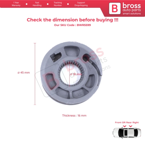Window Regulator Repair Cable Roll Gear Reel Wheel Pulley Right for Range Rover L405 Sport L494 2013-2022
