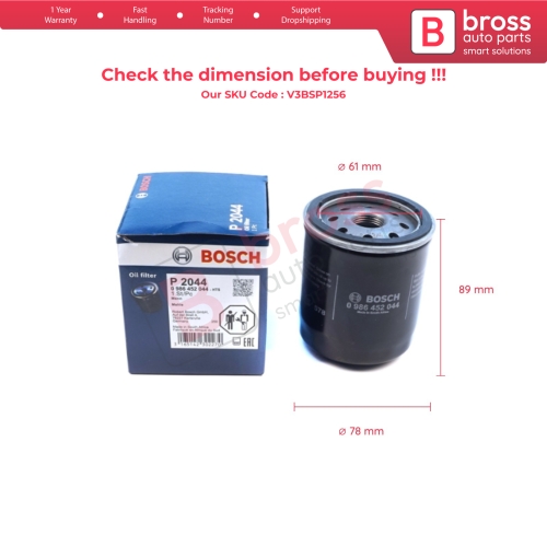Oil Filter Genuine Bosch P 2044 0986452044 for Chrysler Voyager / Grand Voyager III Stratus JA JX Cirrus Voyager II ES